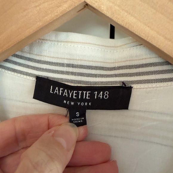 Lafayette 148 New York Cloud Multi Stripe Women Button Down Shirt Top Sz S Linen - Picture 4 of 8